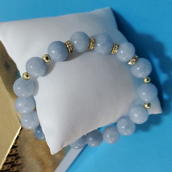 100% Natural Aquamarine Semi Precious 10MM BRACELET - Picture 1 of 5